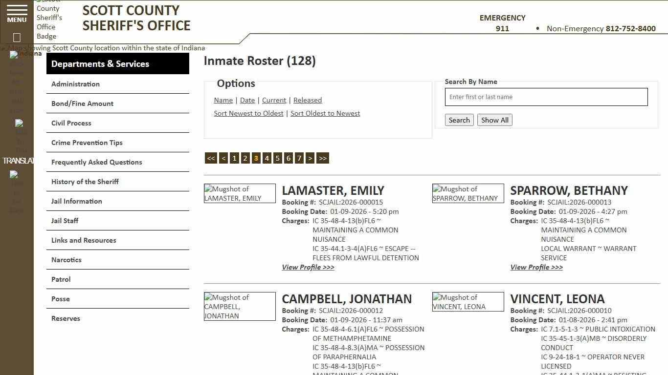 Inmate Roster - Page 3 Current Inmates Booking Date Descending - Scott County Sheriff - Scottsburg, IN